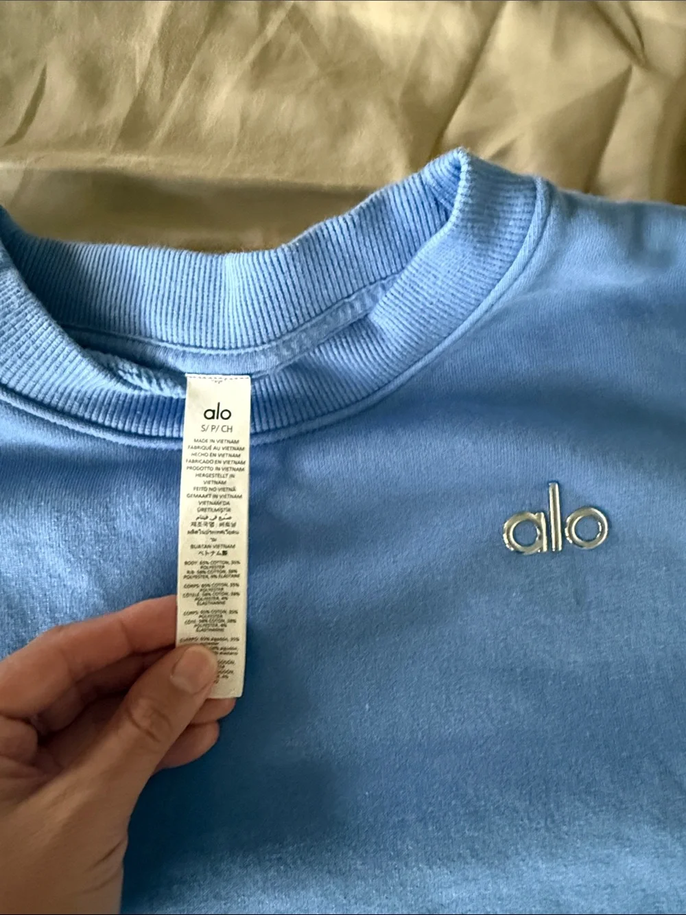 ALO Accolade Crew Neck Pullover, Crystal Clear Blue, size S